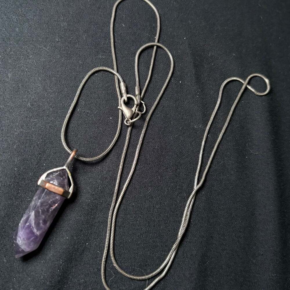 Amethyst Wire Wrapped Crystal Point Healing Pendant Necklace